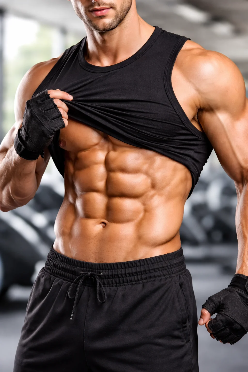 muscular man showing six pack abs fitness body transformation