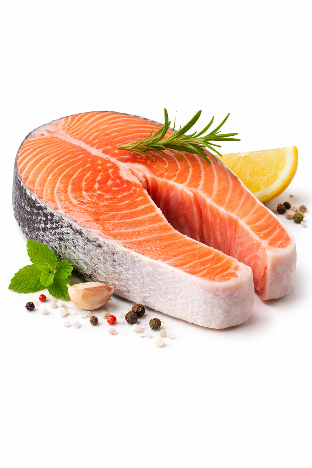  Raw salmon fish slice isolated on white background