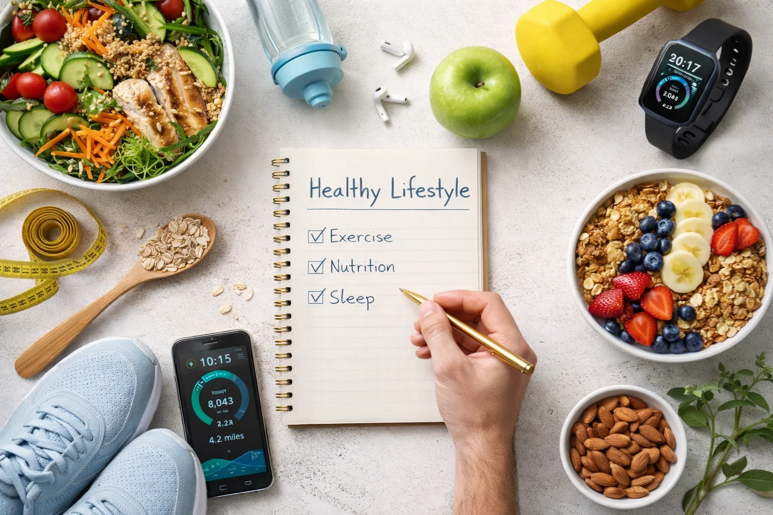 healthy lifestyle checklist with exercise nutrition and sleep planning