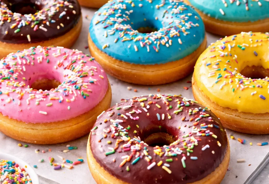 colorful donuts with frosting and sprinkles
