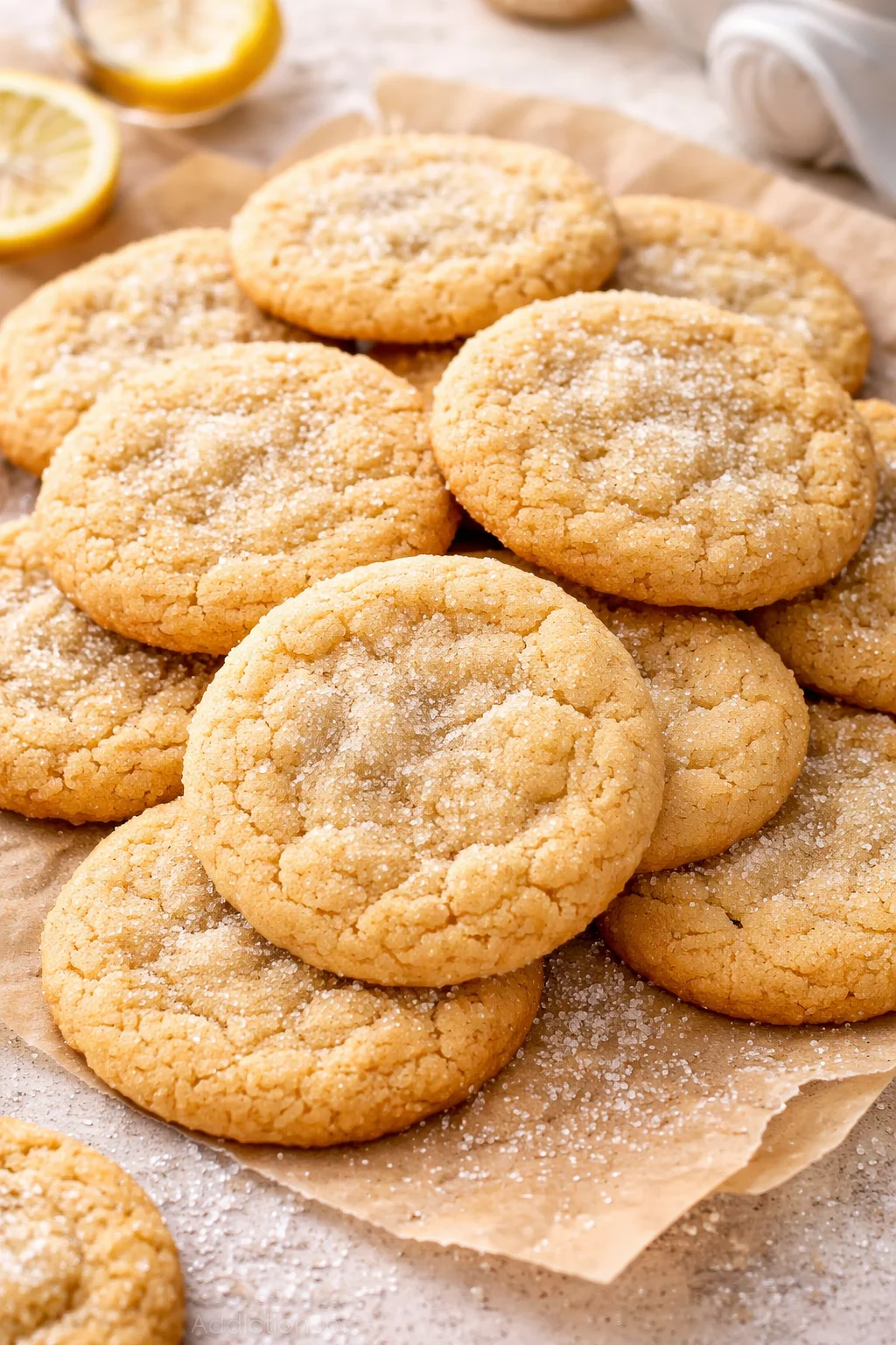 freshly baked sugar cookies sprinkled with sugar