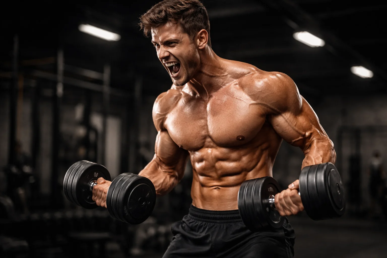 man lifting dumbbells muscle building strength training iifym fitness