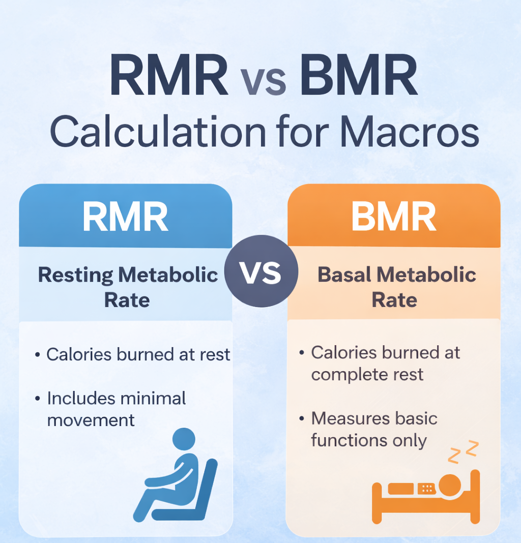 RMR vs BMR comparison chart for calculating macros and calorie requirements