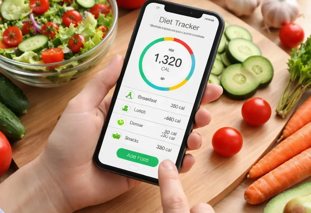 iifym calorie tracker app showing macro tracking with healthy vegetables and meal planning
