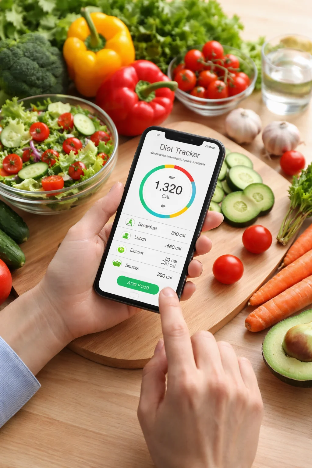 iifym calorie tracker app showing macro tracking with healthy vegetables and meal planning