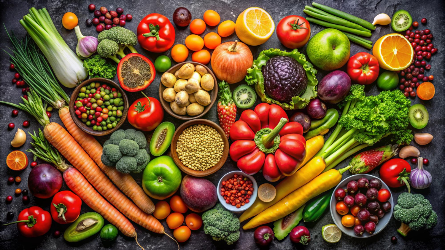 organic A variety of vegetables including one that has a banana carrot