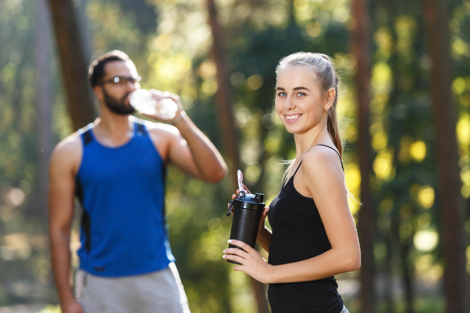 Young sportish couple on the morning