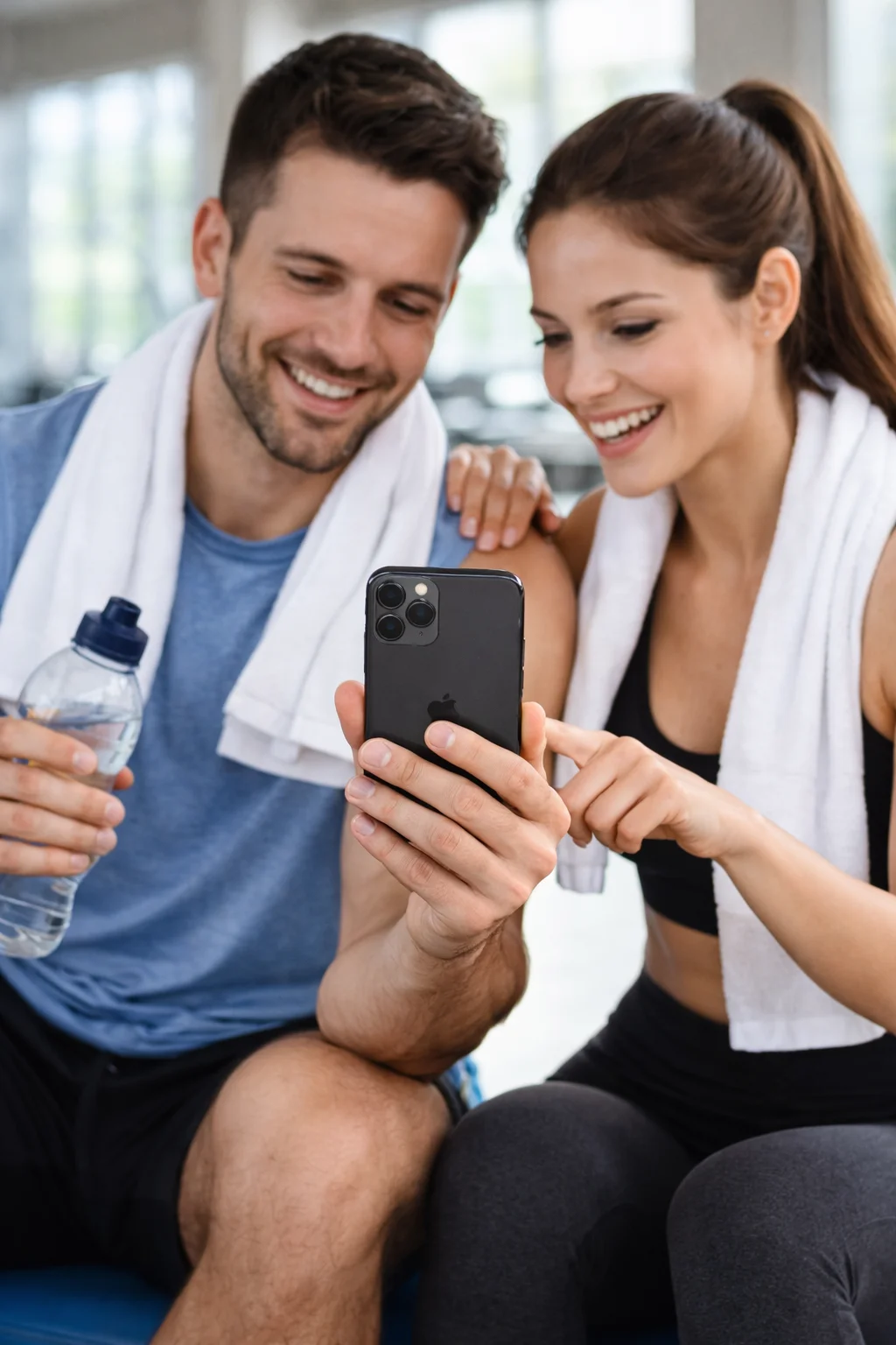 couple tracking macros on phone while eating healthy meal iifym diet lifestyle